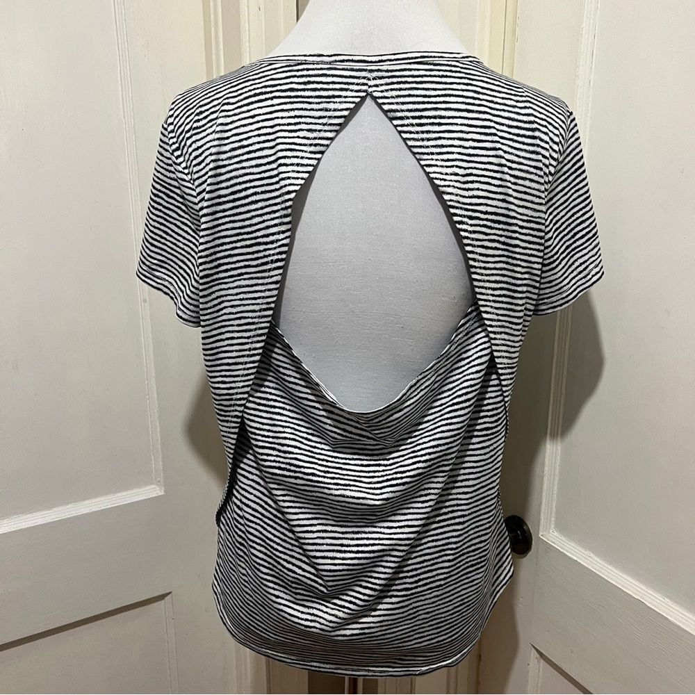 Champion Striped Open-Back Tee in Black and White